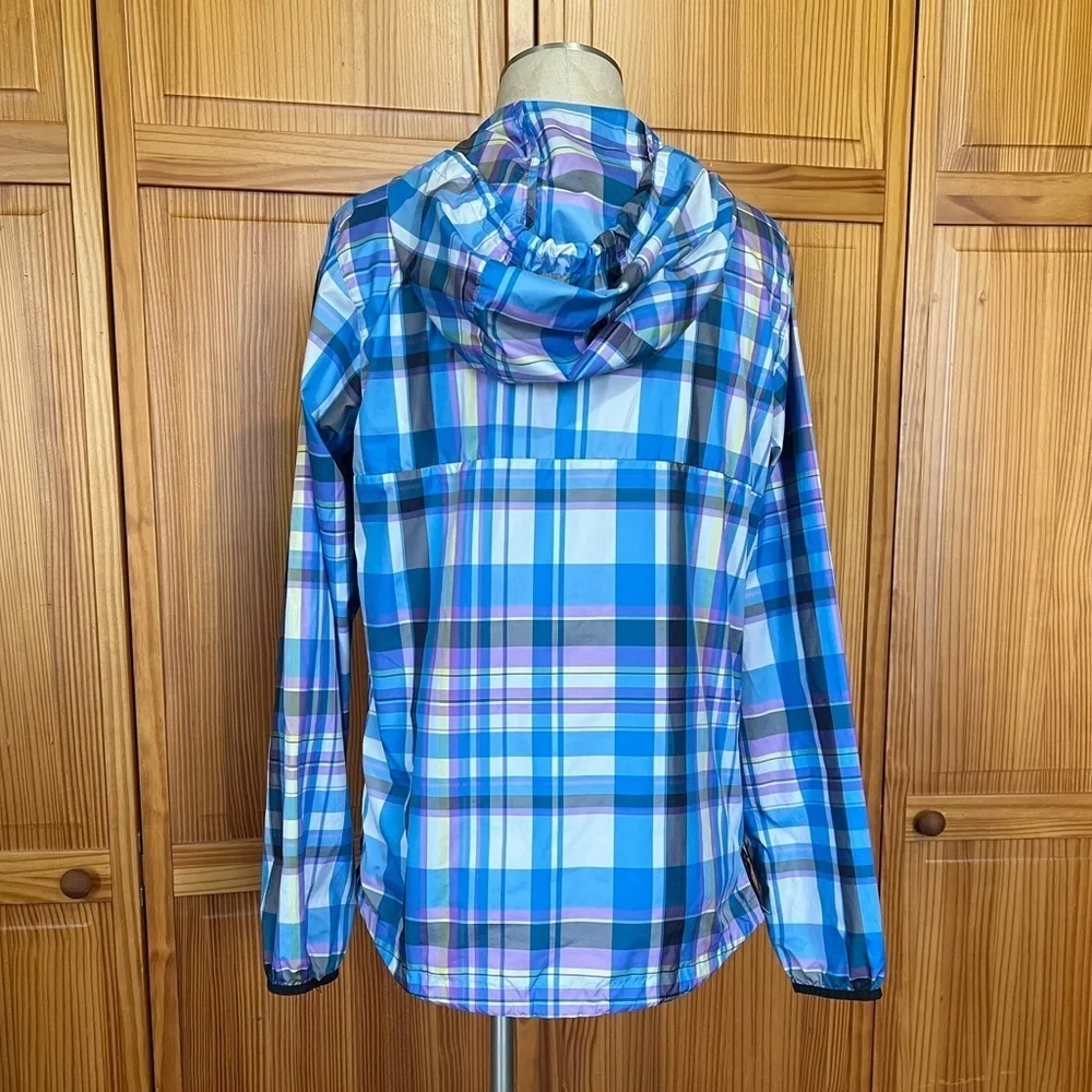 Nike Small Pullover Windbreaker Hooded Blue Plaid Lightweight
